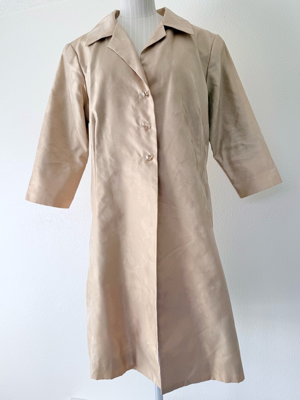 Vintage Siri Phoebe Coat 100% Silk Champagne Melange Duster Jacket USA Size 12